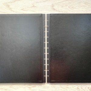 Black Faux Leather A4 Wide Discbound Notebook Cover | A4 Wide Black Faux Leather Discbound Planner Cover