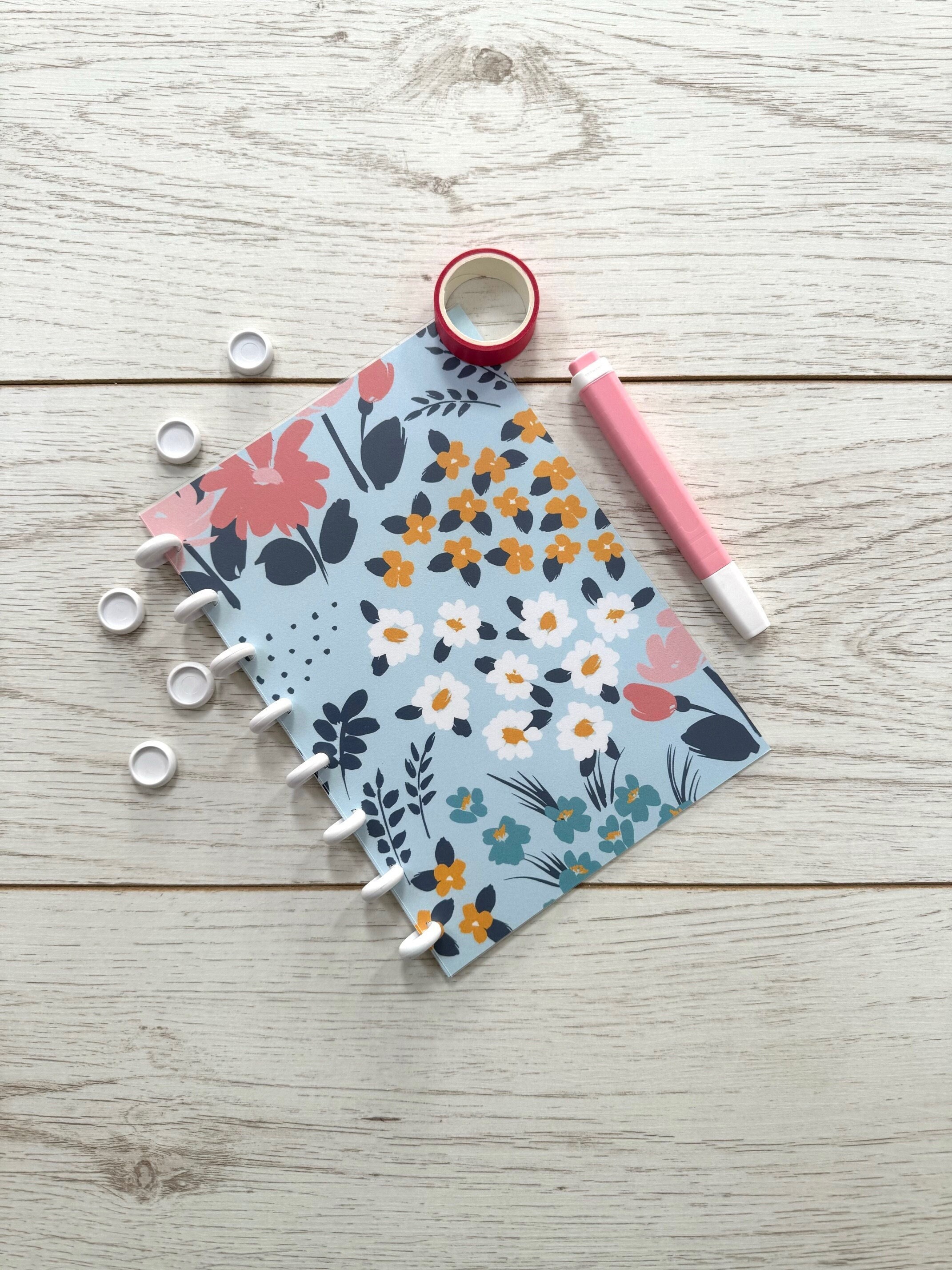 Pale Blue Floral A5 Discbound Notebook | Refillable A5 Discbound Journal