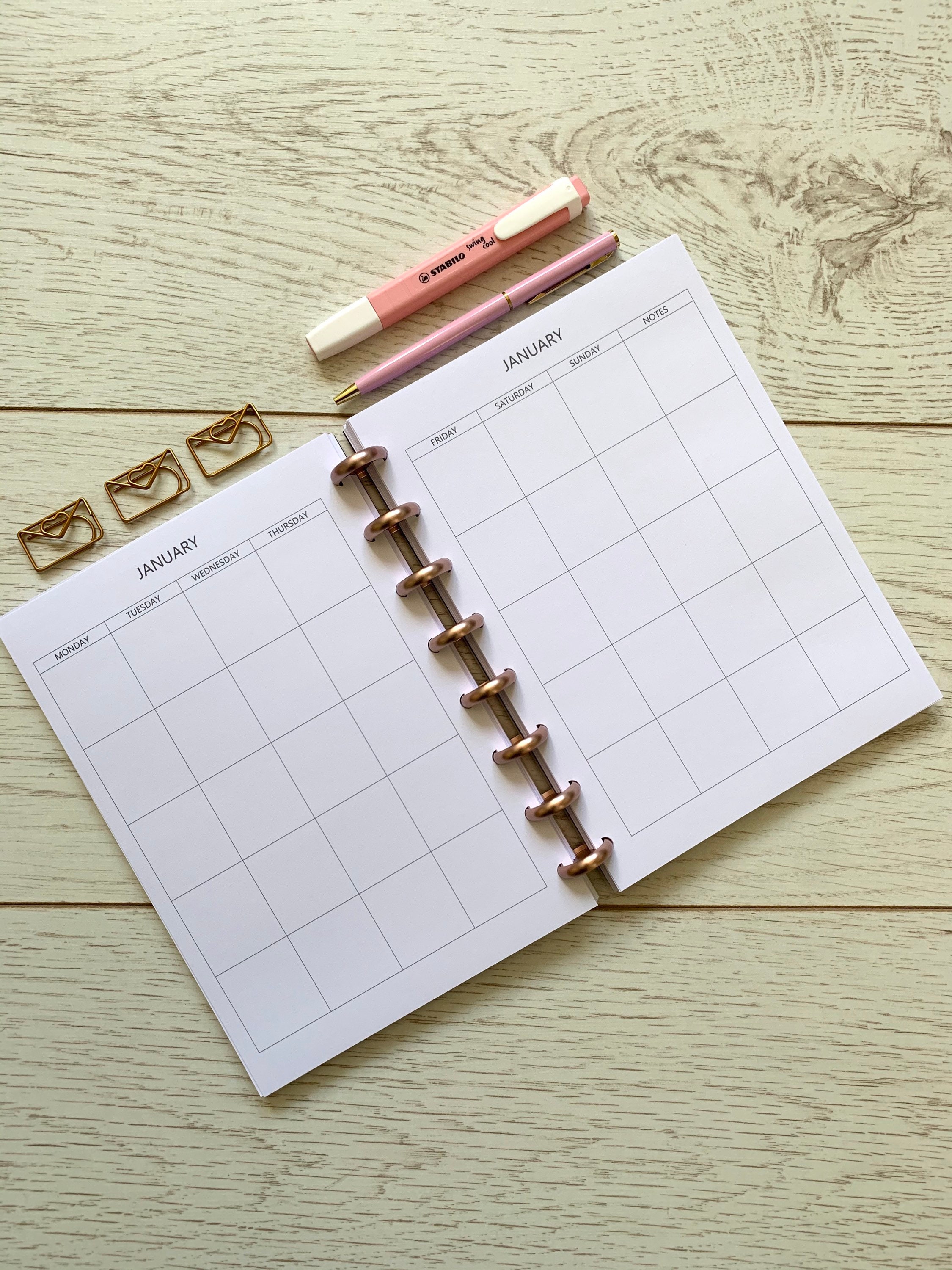 Undated A5 Monthly Discbound Planner Inserts Separable Etsy UK