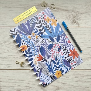 Carnet de notes botaniques A4 bleu botanique avec reliures blanches | Cahier rechargeable bleu A4