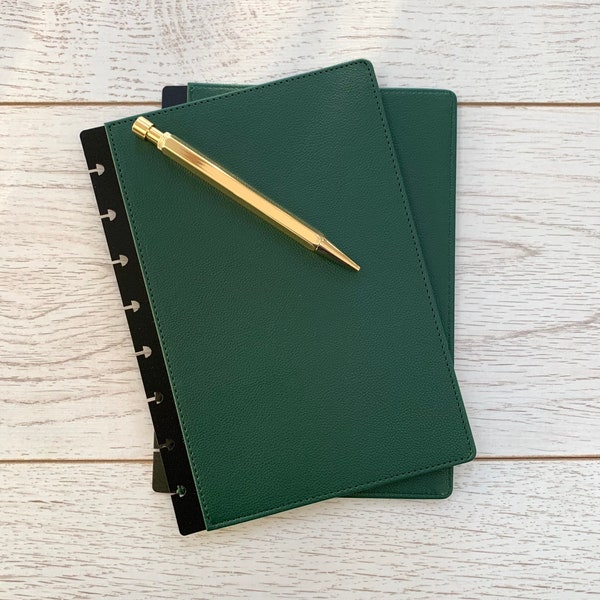 Dark Green Faux Leather A5 Discbound Planner Cover | Forest Green A5 Discbound Faux Leather Notebook Cover