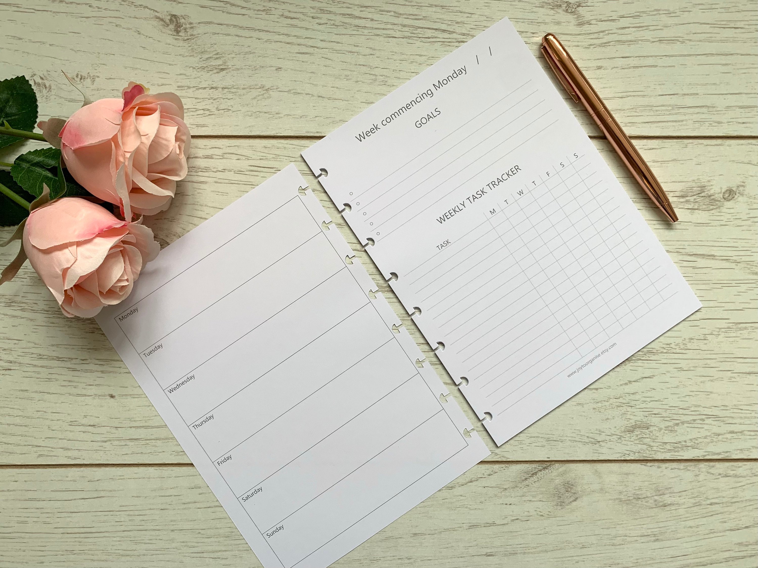A5 Undated Horizontal Weekly Discbound Planner Inserts | A5 Discbound Inserts 1WO1P, with Task Tracker