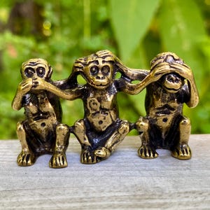 Solid Brass See No Evil, Hear No Evil, Speak No Evil Monkeys - Symbol of Wisdom - A56