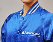 Vintage 1980's Blue Satin Bomber Jacket 'Bristolpipe', Size Small