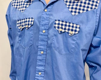 Chemise Homme Vintage Washington Dee-Cee - Carreaux Western, Boutons Pression, Taille L