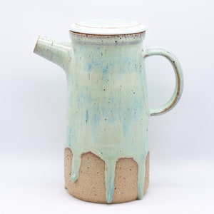Tall Coffee Pot Teapot, Handmade Ceramic Pottery, Great For Loose Leaf Tea, Flecked Clay, Mint Chock Chip Glaze