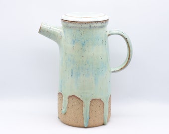 Tall Coffee Pot Teapot, Handmade Ceramic Pottery, Great For Loose Leaf Tea, Flecked Clay, Mint Chock Chip Glaze