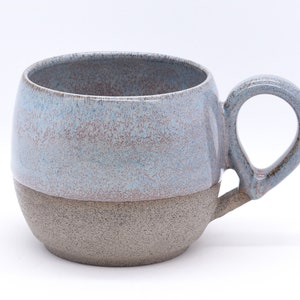 Coffee Mug, Tea Cup, Handmade Ceramic Pottery , Flecked Clay, Part Glazed In Various Colours 1. Silver Blue Sky
