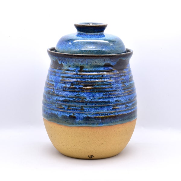 Kimchi Pot, Fermenting, Pickling, Handmade Ceramic Pottery, With Weight And Water Seal, Onggi, Sauerkraut, Blue Glaze, House Gift