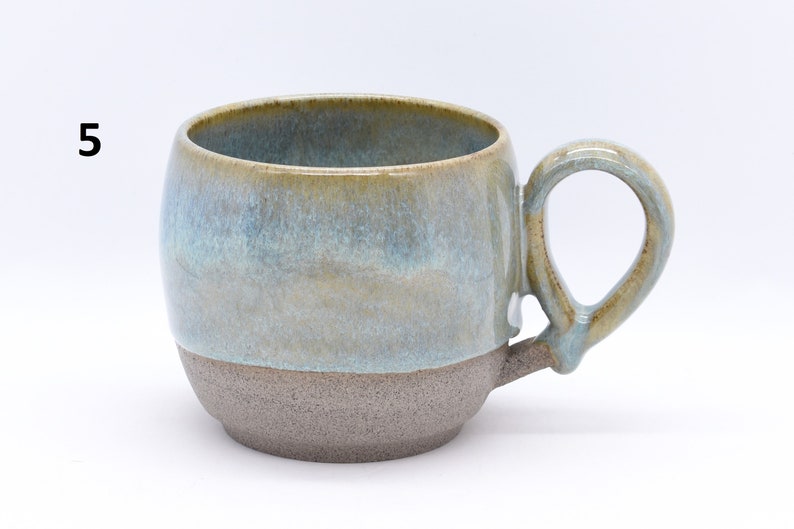 Coffee Mug, Tea Cup, Handmade Ceramic Pottery , Flecked Clay, Part Glazed In Various Colours 5. Sea Shore Shimmer