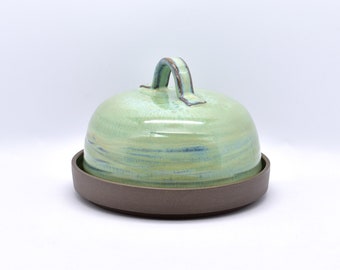 Butter Dish With Lid, Handmade Ceramic Pottery, Grey Clay, Sea Glass Gloss Glaze
