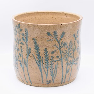 SALE! Plant Pot With Hand Carved Grass Design ~ Hand Thrown ~ Ceramic ~ Pottery ~ LavaFleck Clay - Clear Gloss Glaze