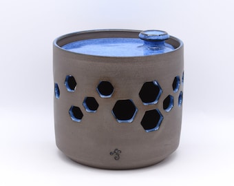 Garlic Jar, Lidded Container, Storage Jar, Spices, Herbs, Sugar, Condiments, Handmade Ceramic Pottery, Indigo Blue Glaze