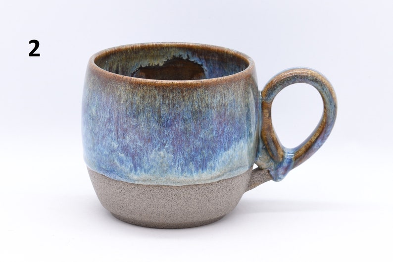 Coffee Mug, Tea Cup, Handmade Ceramic Pottery , Flecked Clay, Part Glazed In Various Colours 2. Evening Haze