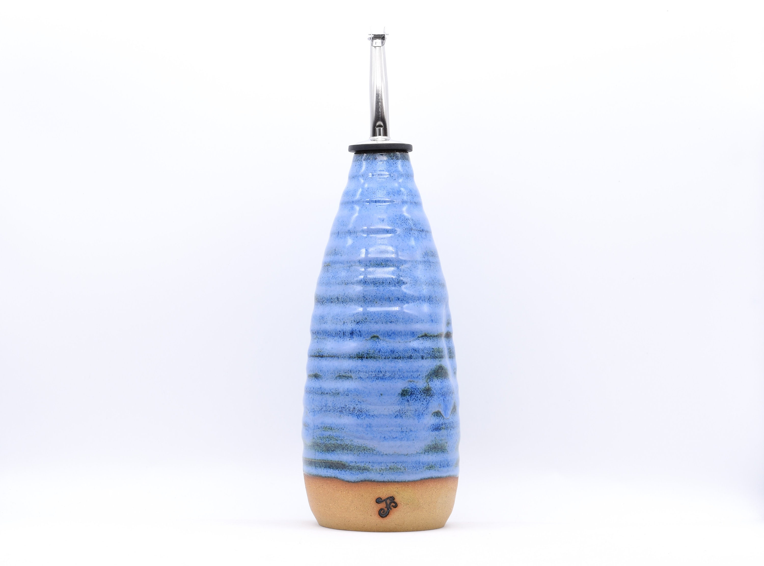 Danmu Art 2Pcs a Set Ceramic Olive Oil Bottle Vinegar Bottle with Lid and Kitchen Dispenser Bottles 400ml/13.5oz 