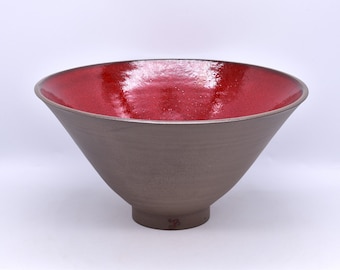 Fruit Salad Potpourri Centrepiece Bowl, Handmade Ceramic Pottery, Dark Clay, Candy Apple Red Glaze