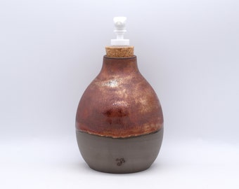 Soap Dispenser, Handmade Ceramic Pottery, Anthracite Clay, Ancient Copper Shine Glaze
