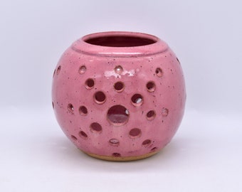 Tealight Candle Lantern,  Handmade Ceramic Pottery, Lava Fleck Stoneware Clay, Candyfloss Pink Gloss Glaze