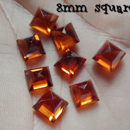 Natural Hessonite Garnet Square Cut 8 mm online Faceted - Loose Garnet AAA Top Quality - FREE SHIPPING