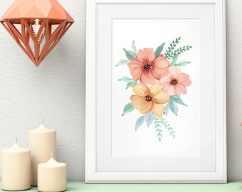 Pastel Flower Bouquet Art Print | Watercolor Spring Floral Design | 8 x 10 | Home Decor | Wall Art | Shelf Art | Watercolor Art Print