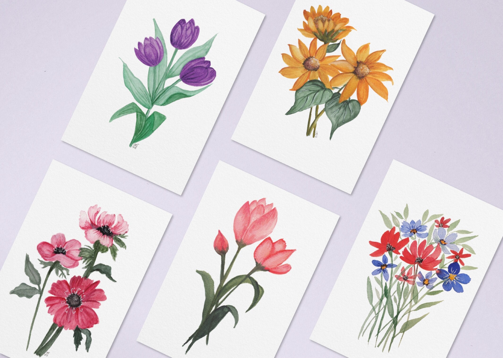 Floral Watercolor Greeting Card Set | Blank Note Cards | 10 Folded ...