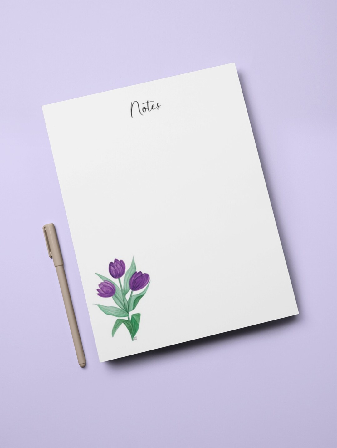 Purple Tulip Notepad | Watercolor Floral Stationery, 50 Sheet - Etsy