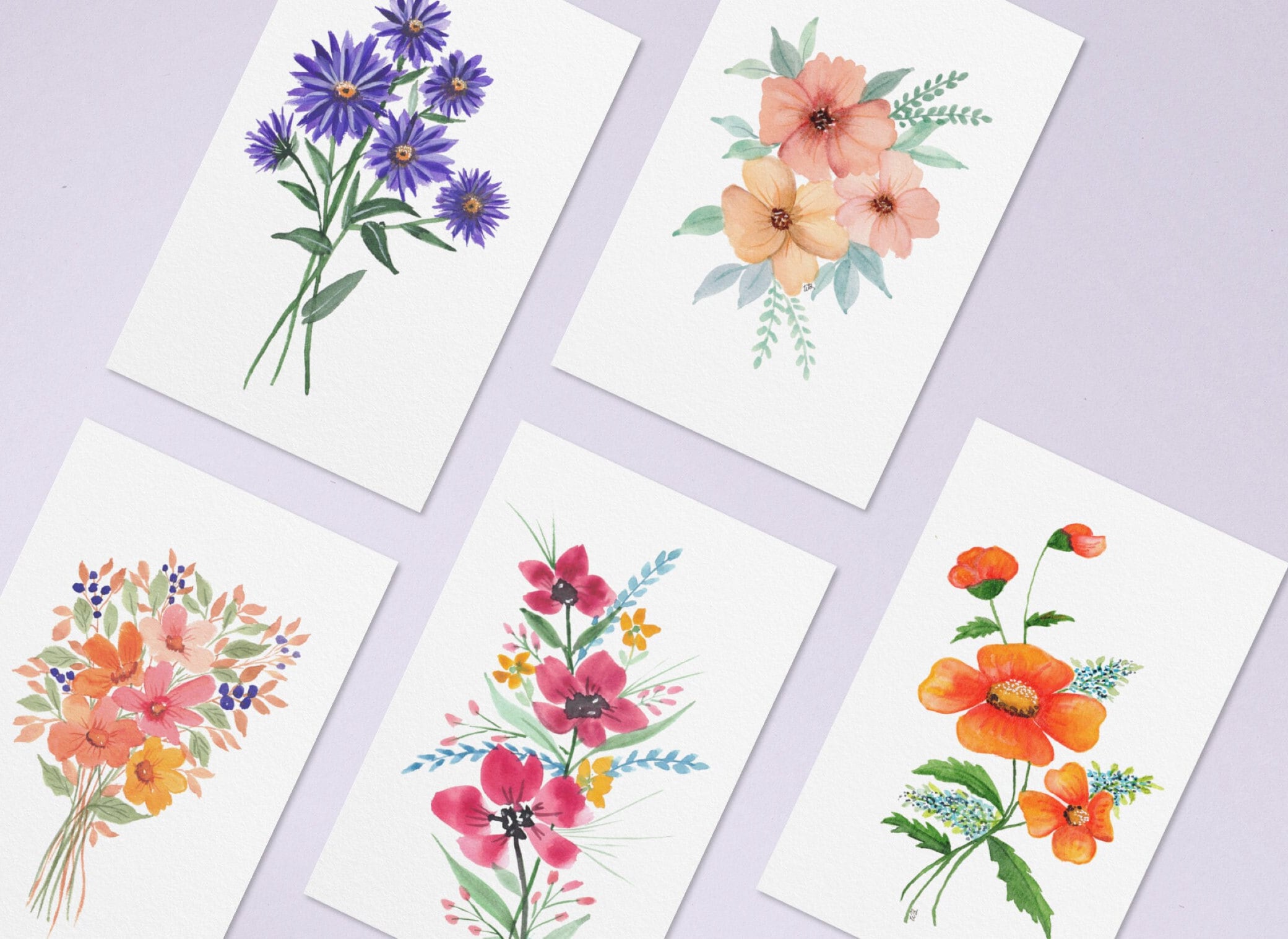 Floral Watercolor Greeting Card Set | Blank Note Cards | 10 Folded ...