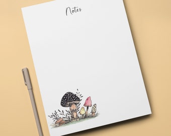 Mushroom Notepad | Woodland Mushroom NOTES Stationery | 40 Sheet Blank Notepad | Print of Original Watercolor and Ink Artwork | Small Gift