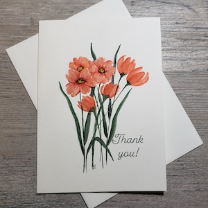 Orange Tulip THANK YOU Floral Blank Greeting Card | Orange Flowers | Hand Painted Original Watercolor