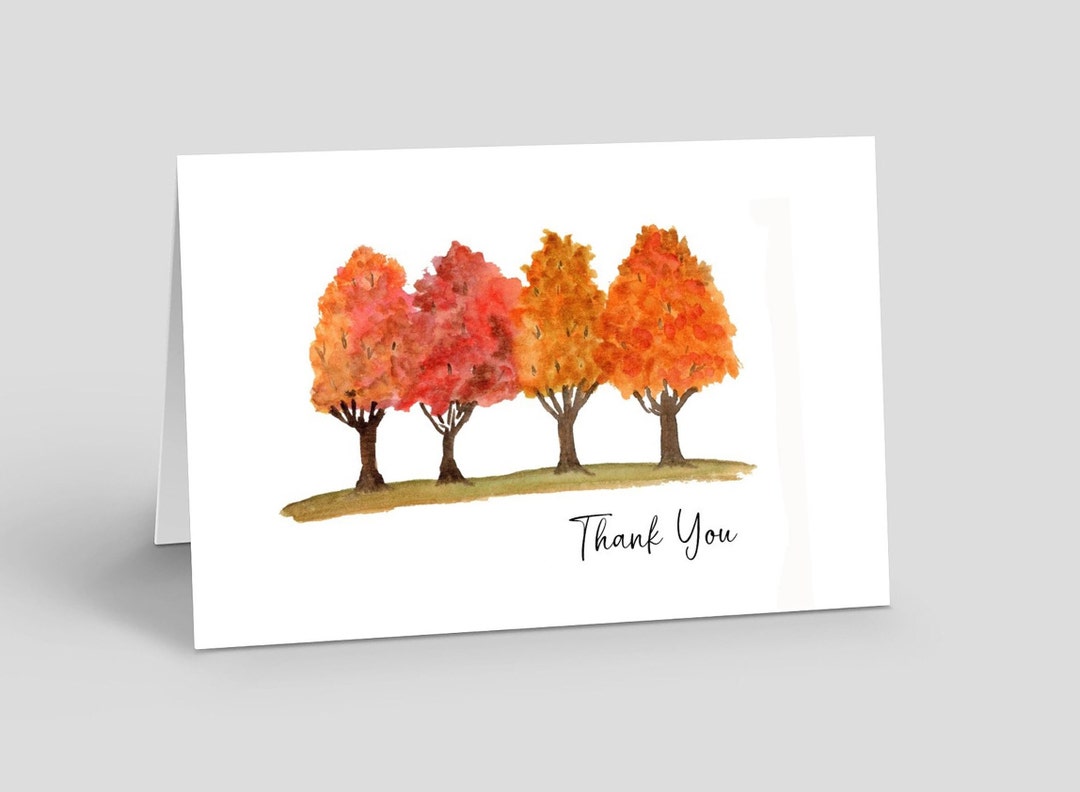 Autumn Fall Tree THANK YOU Note Card Set Watercolor Fall Foliage ...