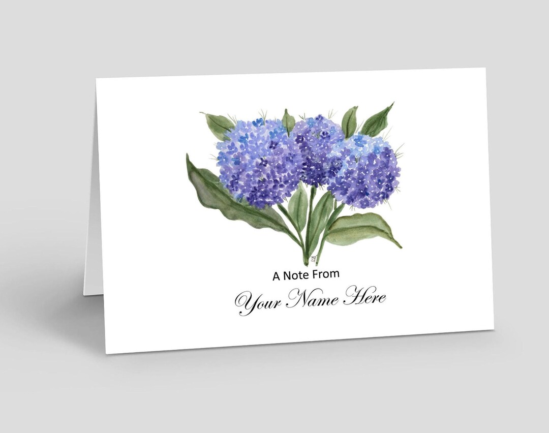 Personalized Hydrangea Note Card Set | Floral Watercolor Greeting Cards ...