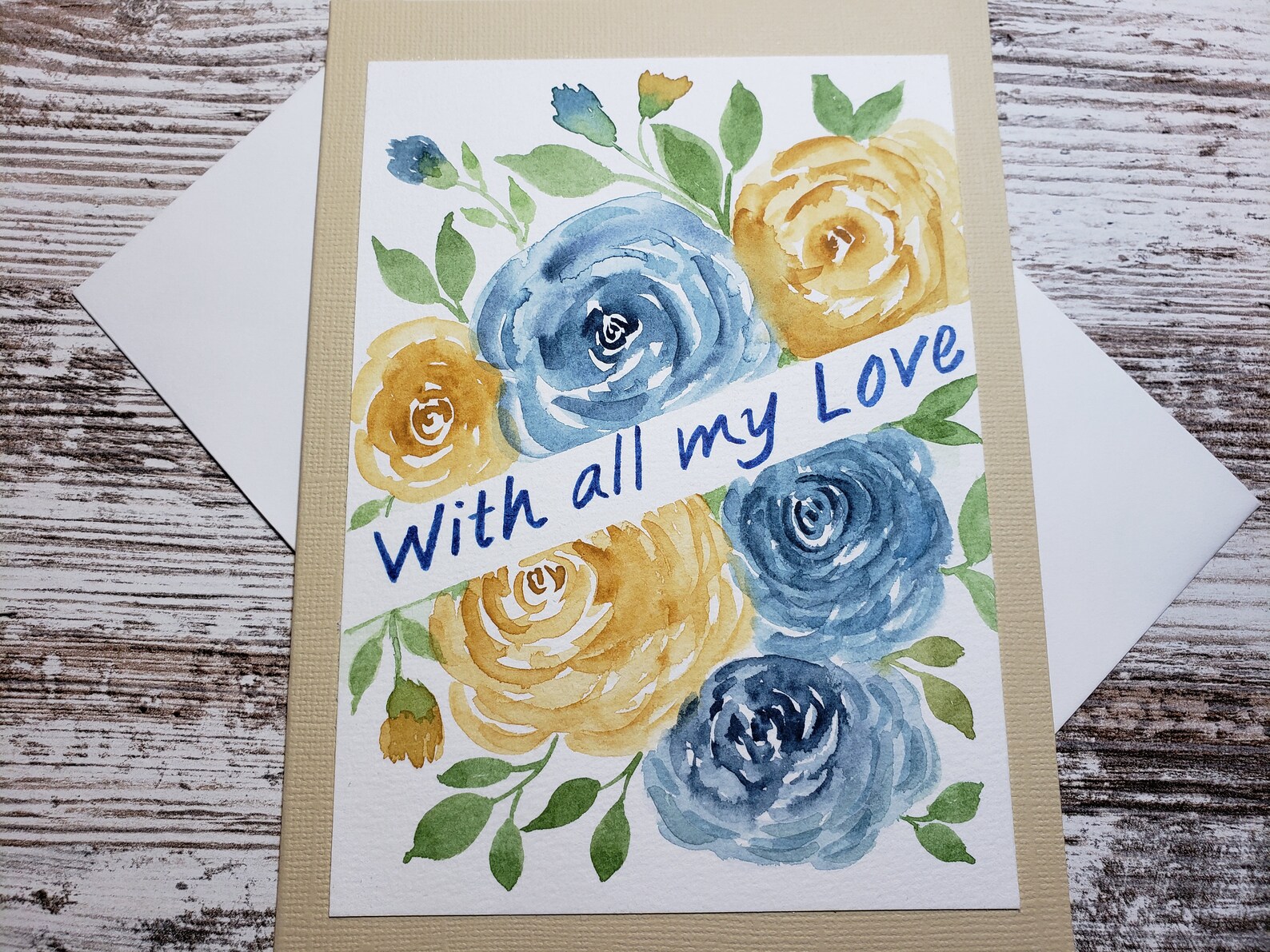 Blue and Yellow Roses With All My Love Original Hand Painted Etsy