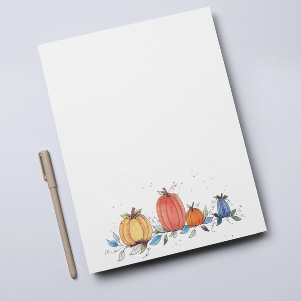 Pumpkin Patch Custom Notepad  | Personalized Stationery | 40 Sheet Blank Autumn / Fall Notepad | Print of Watercolor Artwork | Special Gift