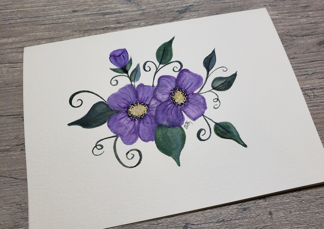 Original Watercolor Purple Floral Greeting Card | Blank 5x7 Card - Etsy