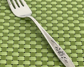 Oneida Community ROSE SHADOW Stainless Salad Fork Burnished Handle & Glossy Bowl
