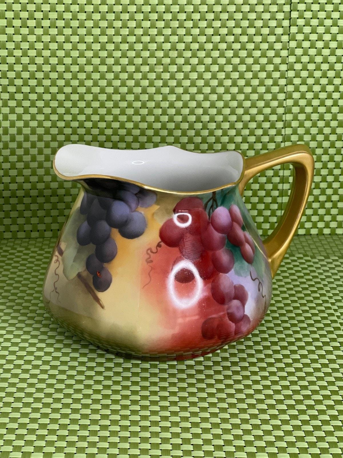 J.P.L. Limoges France Pitcher – Hand Painted Grapevine, Gold Trim
