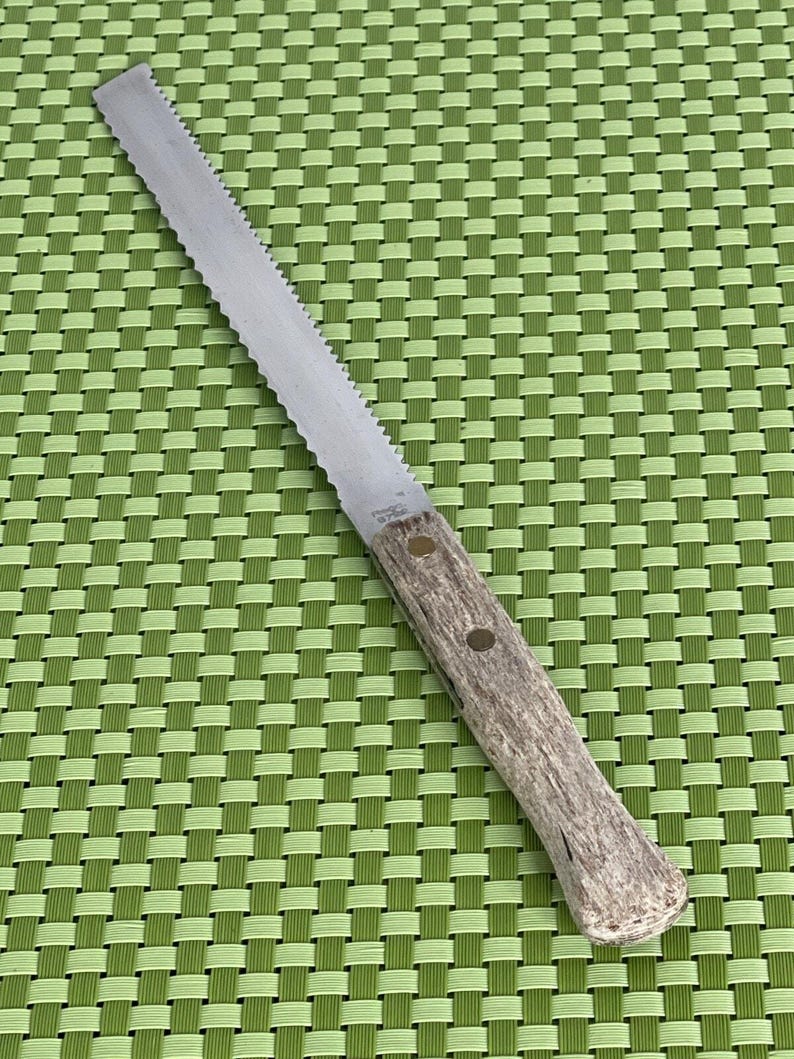 Vintage Durex Stainless Solingen Germany Serrated Bread Knife Wood Handle 7 5/8" image 5