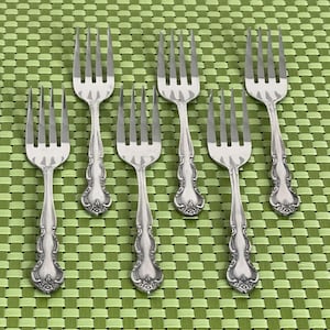 Imperial Intl FLEURETTE Stainless 6 Salad Forks Twin Floral IIC Flatware 6 3/8”