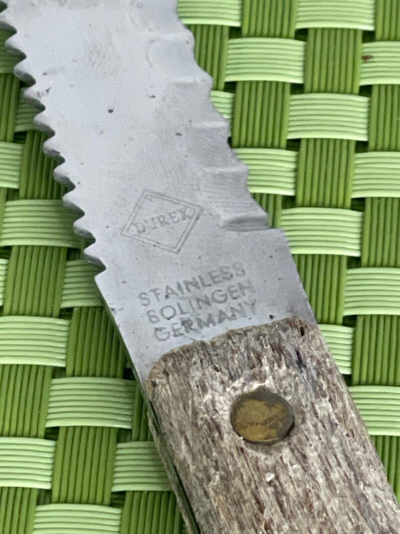 Vintage Durex Stainless Solingen Germany Serrated Bread Knife Wood Handle 7 5/8" image 3