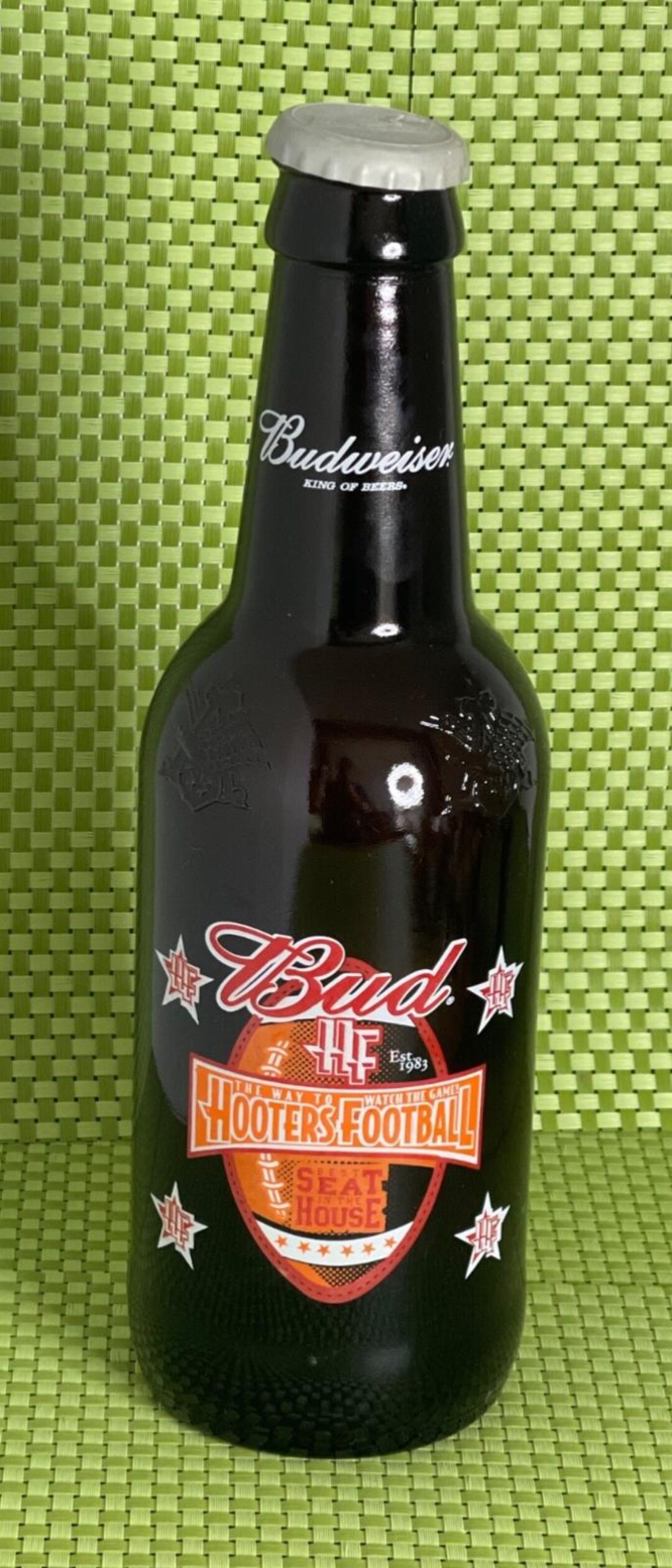 Budweiser King of Beers Glass Beer Bottle Bank HOOTERS FOOTBALL 14
