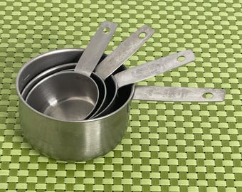 Vintage Ekco Stainless Steel Set of 4 Measuring Cups - 1, 1/2, 1/3, 1/4 Cup