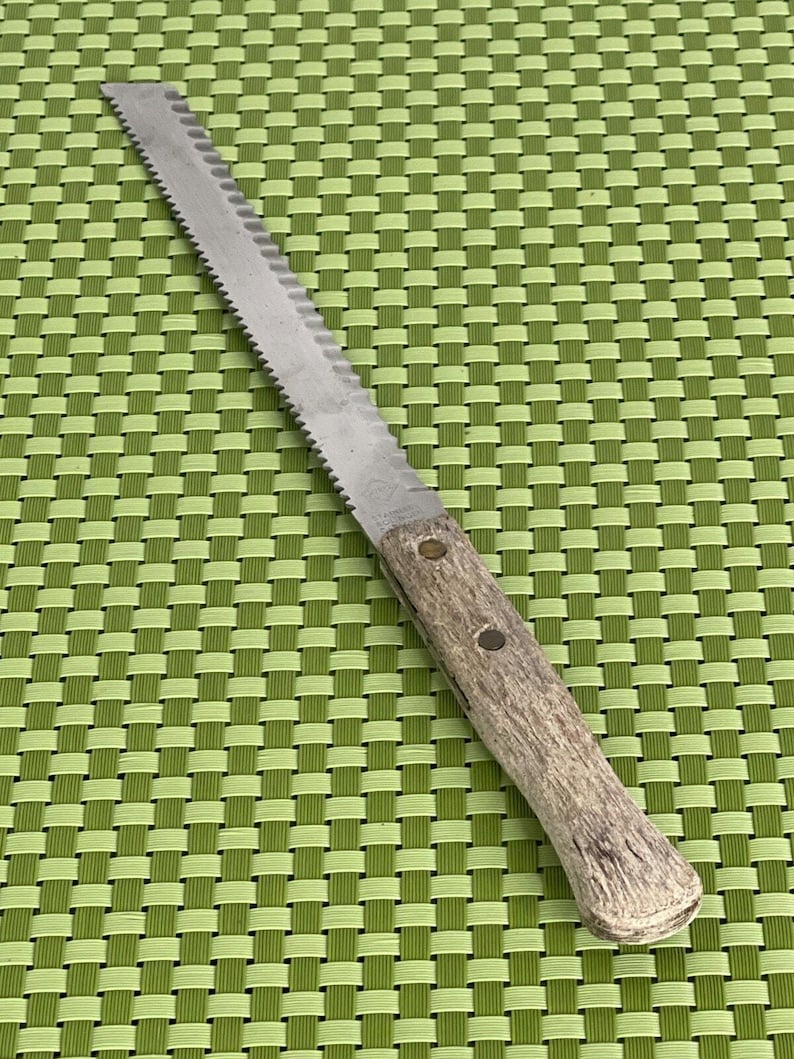 Vintage Durex Stainless Solingen Germany Serrated Bread Knife Wood Handle 7 5/8" image 1