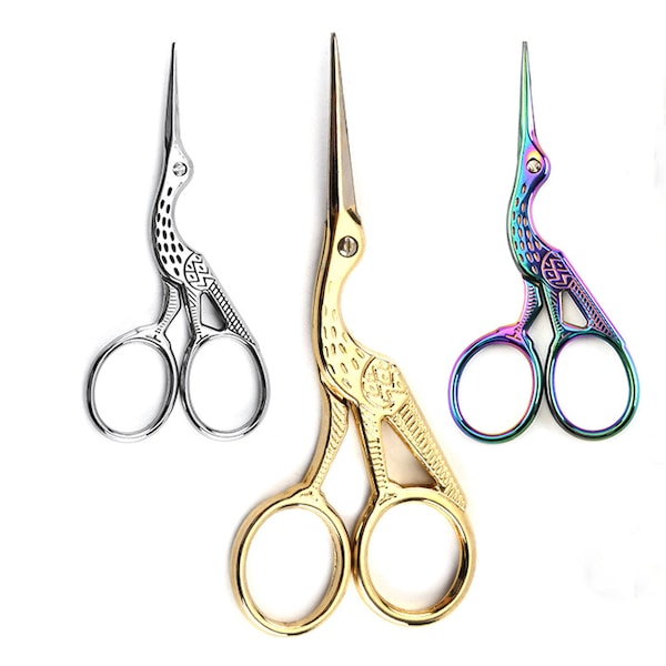 Craft Embroidery Scissors,Rainbow/Gold/Sliver Metal Stork Scissors,94mm(3.5'')/115mm(4.5'') Cross Stitch Scissor For Sewing Tools