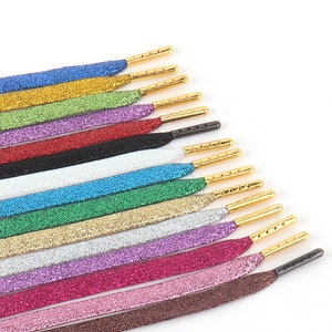 Flat Glitter Shoe Laces With Metal Aglets,Replacement Sparkle Laces,Metallic Shoe Strings,Multicolor Blink Shoe Laces,Athletic Shining Laces