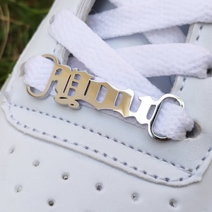 Hebillas de cordones con nombre personalizado, amuleto de cordón de fuente personalizado, etiqueta de zapato personalizada de oro rosa, accesorios de zapatos de acero inoxidable, regalos para mamá