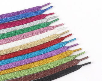 Glitter Schnürsenkel, 1 Paar Flache Schnürsenkel Casual Sport Laufschuh Strings, Gold Sneakers Schnürsenkel für Schuh Zubehör-120 cm, 140 cm, 160 cm