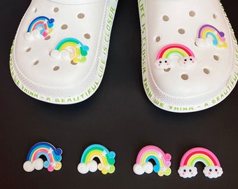 4Pcs Crocs Charms,Rainbow Shape Removable Shoe Charms,Eco-friendly Cute Soft PVC Shoes Button Accessories Sandals Charms For Crocs