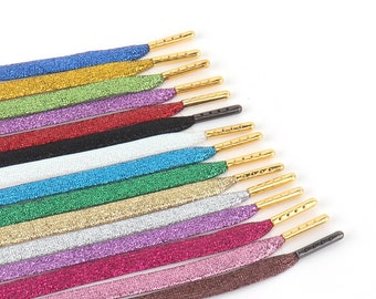 Flat Glitter Shoe Laces With Metal Aglets,Replacement Sparkle Laces,Metallic Shoe Strings,Multicolor Blink Shoe Laces,Athletic Shining Laces