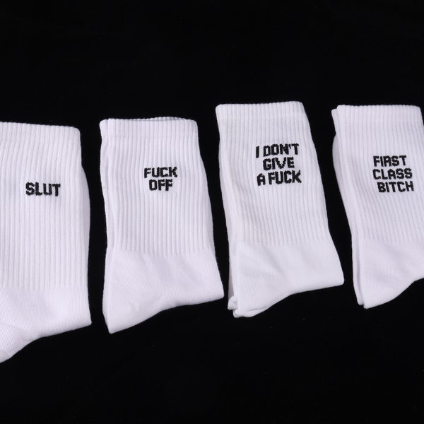 Custom Funny Socks,White & Letters Fashion Cotton Socks,White Sport Socks-US Size 6-10.5