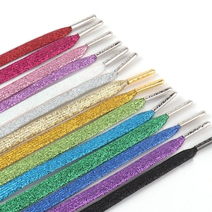 Glitter Shoe Laces With Metal Aglets,Replacement Sparkle Flat Laces,Metallic Shoe Strings,Multicolor Blink Shoe Laces,Athletic Shining Laces